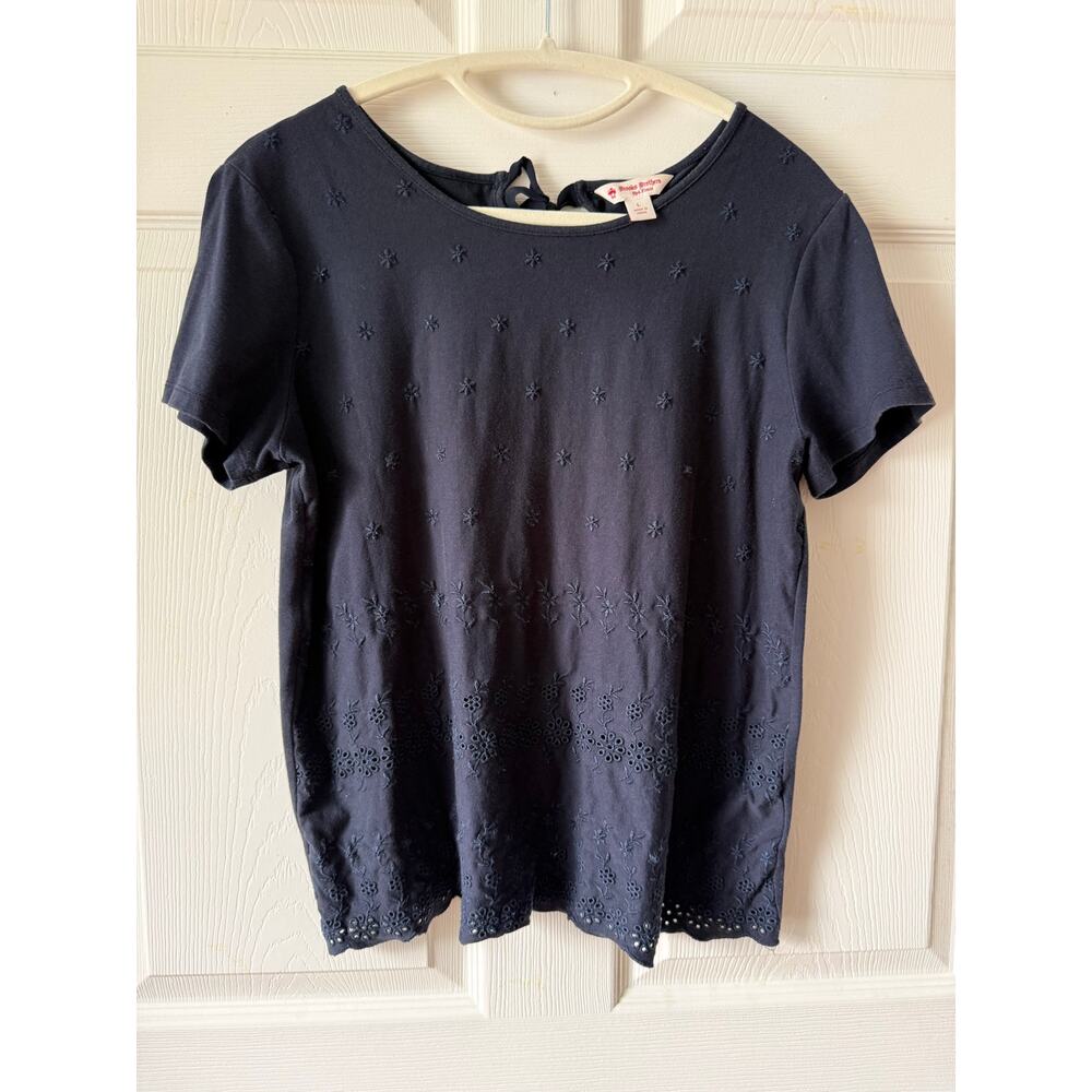 Brooks Brothers Red Fleece Navy Eyelet‎ Embroidered Top Size L Coquette Preppy